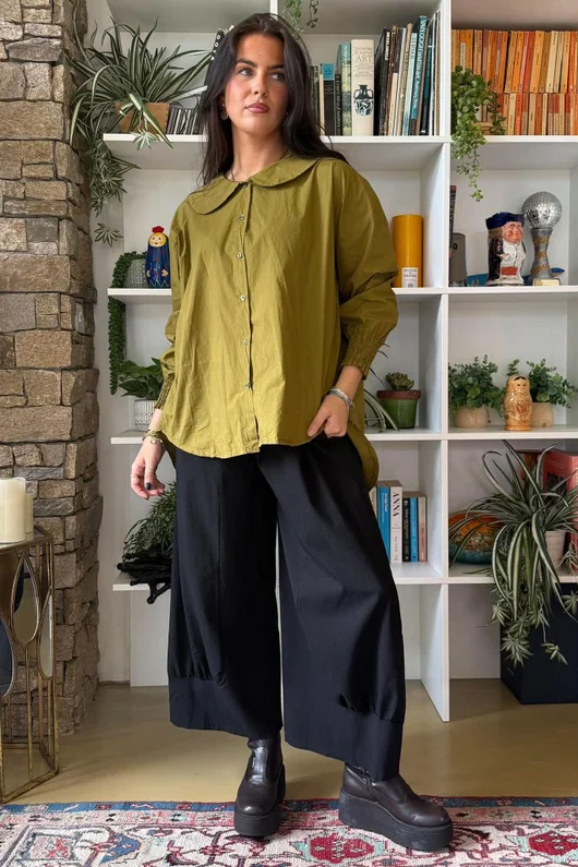 Paloma Tela Peter Pan Blouse Mucky Olive